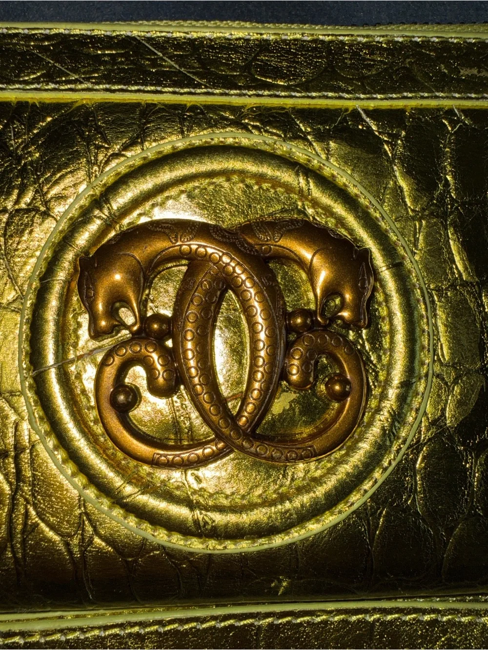 Sharif Metallic Croc-Embossed Zip Wallet - shimary green Gold